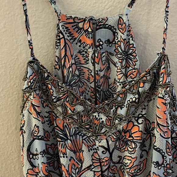 ❤️❤️❤️ Maxi Dress Blue and Coral Print Size L - Picture 2 of 4